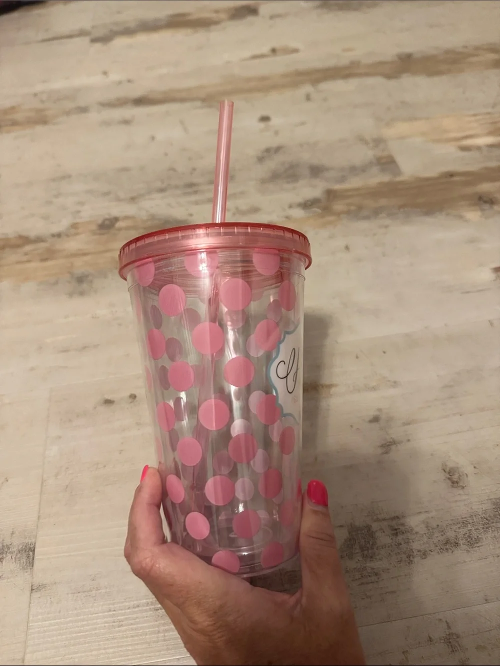 Hope Polka Dot Pink Acrylic Tumbler with Straw